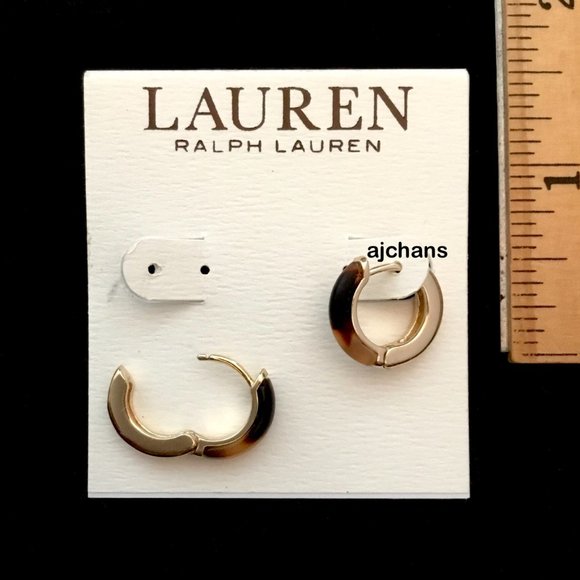 Lauren Ralph Lauren Tortoise Huggie Hoop Earrings - Reversible - Picture 4 of 5